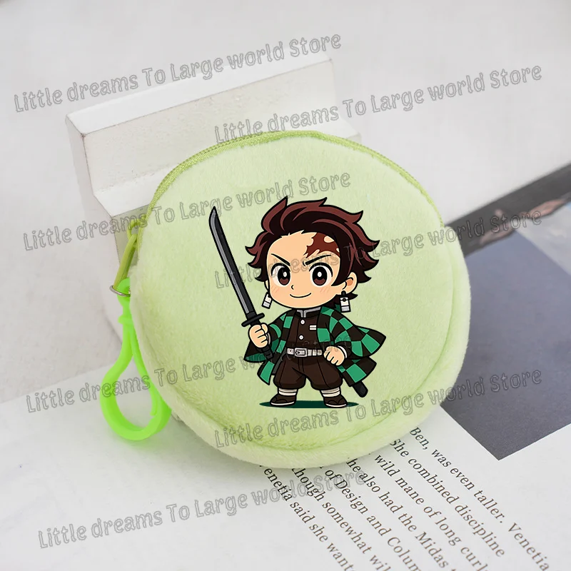 Demon Slayer Coin Purse Anime Figure Cute Q Version Printed Mini Key Pendant Round Wallet Boys Girls Decoration Soft Purses Gift