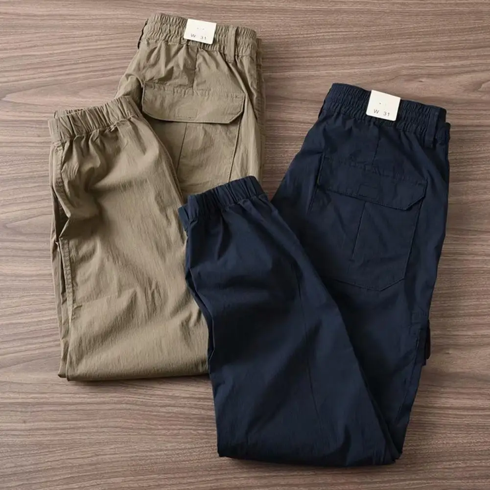 Wear-resistant Summer Trousers Soft Fabric Loose Type Trendy Multi Pockets Elastic Waist Summer Cargo Pants