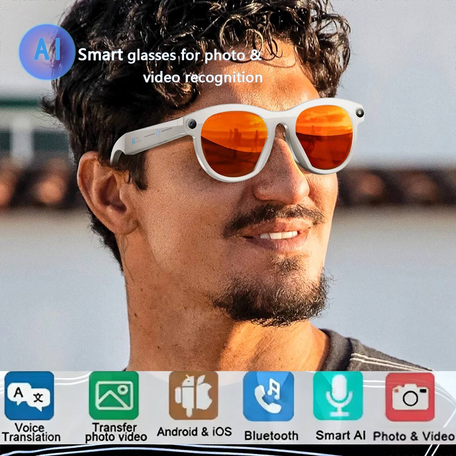 Occhiali intelligenti AI Nuovo Bluetooth Chiamata 1080P HD Occhiali da sole moda per uomo Donna Telecamera di traduzione Cuffie musicali Sport all'aria aperta