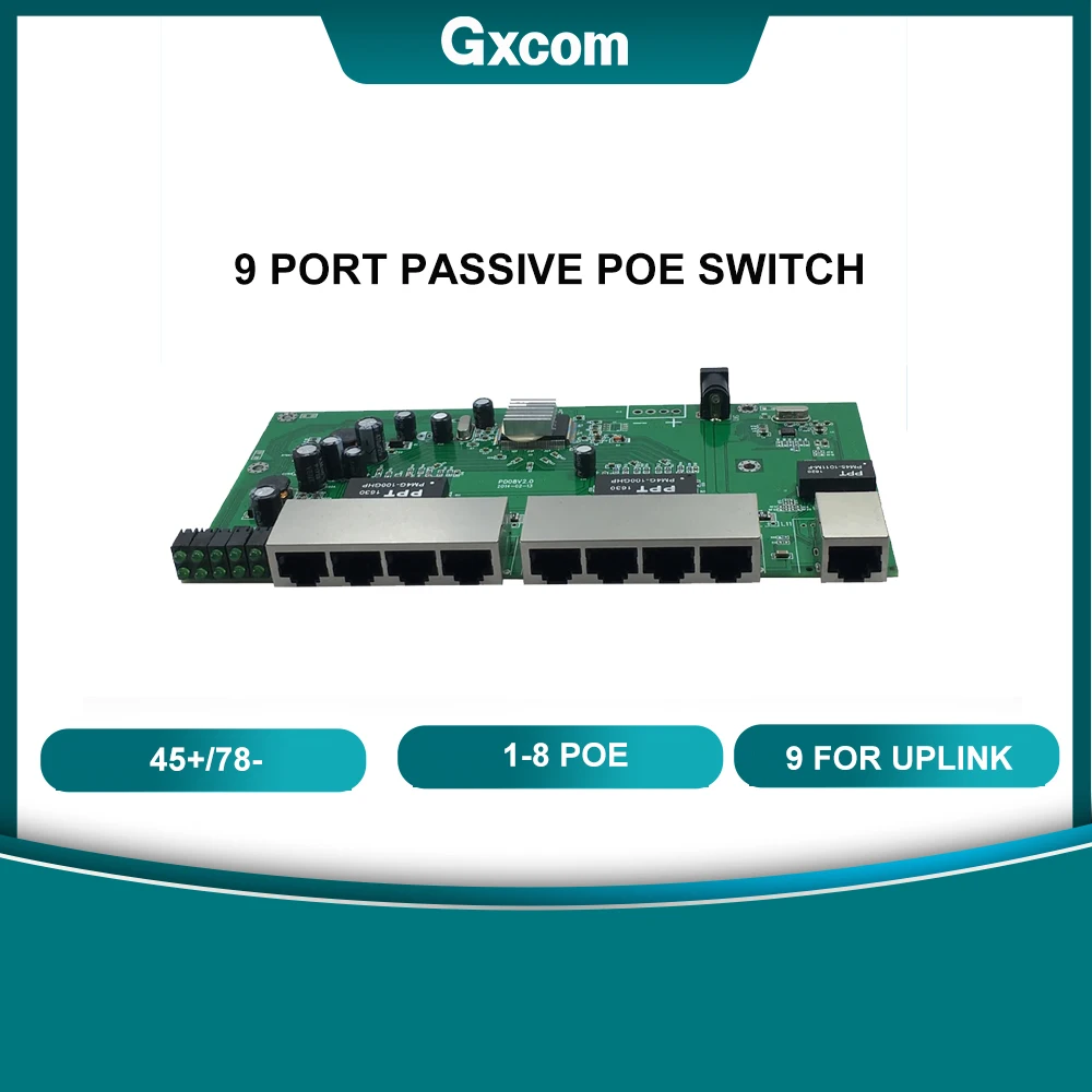 9-Ports 24V Passive POE Switch Of  PCBA Board  100M 8 port POE