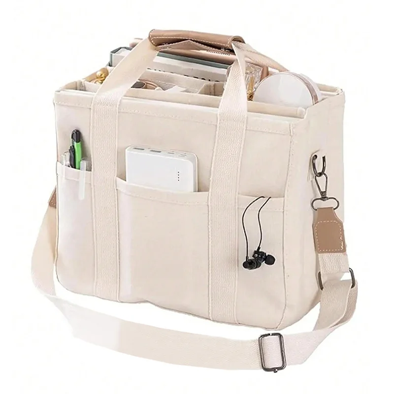 

Женская повседневная парусиновая сумка с несколькими карманами, большая вместительная сумка с регулируемым плечевым ремнем, повседневная женская сумка-шоппер на плечо