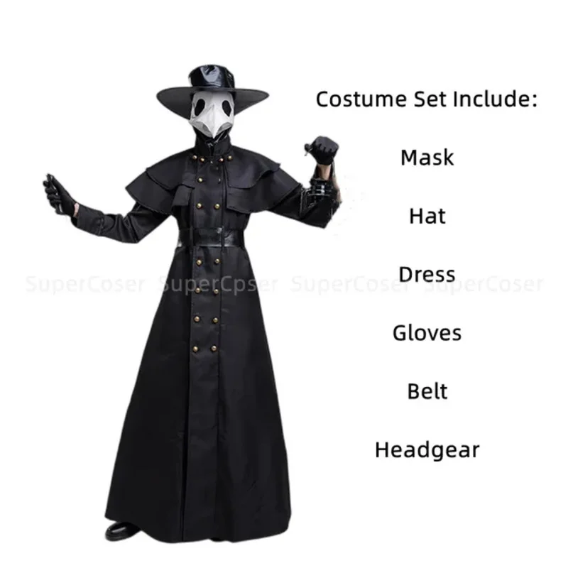 Halloween Medievale Con Cappuccio Veste Peste Dottore Costume Maschera Cappello per Gli Uomini Monaco Cosplay Steampunk Sacerdote Horror Mago Mantello Mantello 5XL