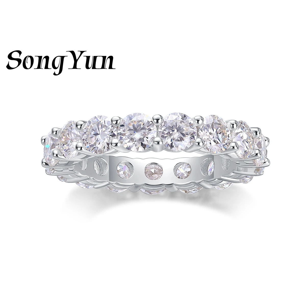 

SONGYUN Luxury Jewelry 925 Sterling Silver Ring Round Moissanite Wedding Ring for Wife 18K Real Gold Plated SYT Patent Jewellery
