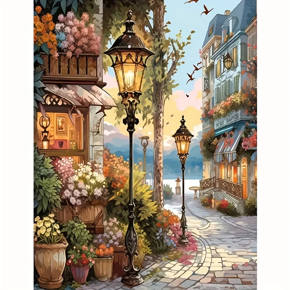 Professional Art Use Beginner-Friendly Paint by Numbers Sets, Stunning Street Scene Oil Painting Kit, Home Decor Art Paintings,