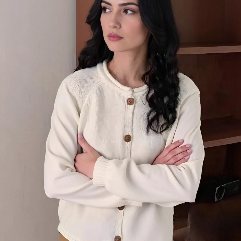 

Autumn and Winter New Women's Clothing Crew Neck Cardigan Long-sleeved Sweater Fashion Casual Single-breasted Loose Jacket