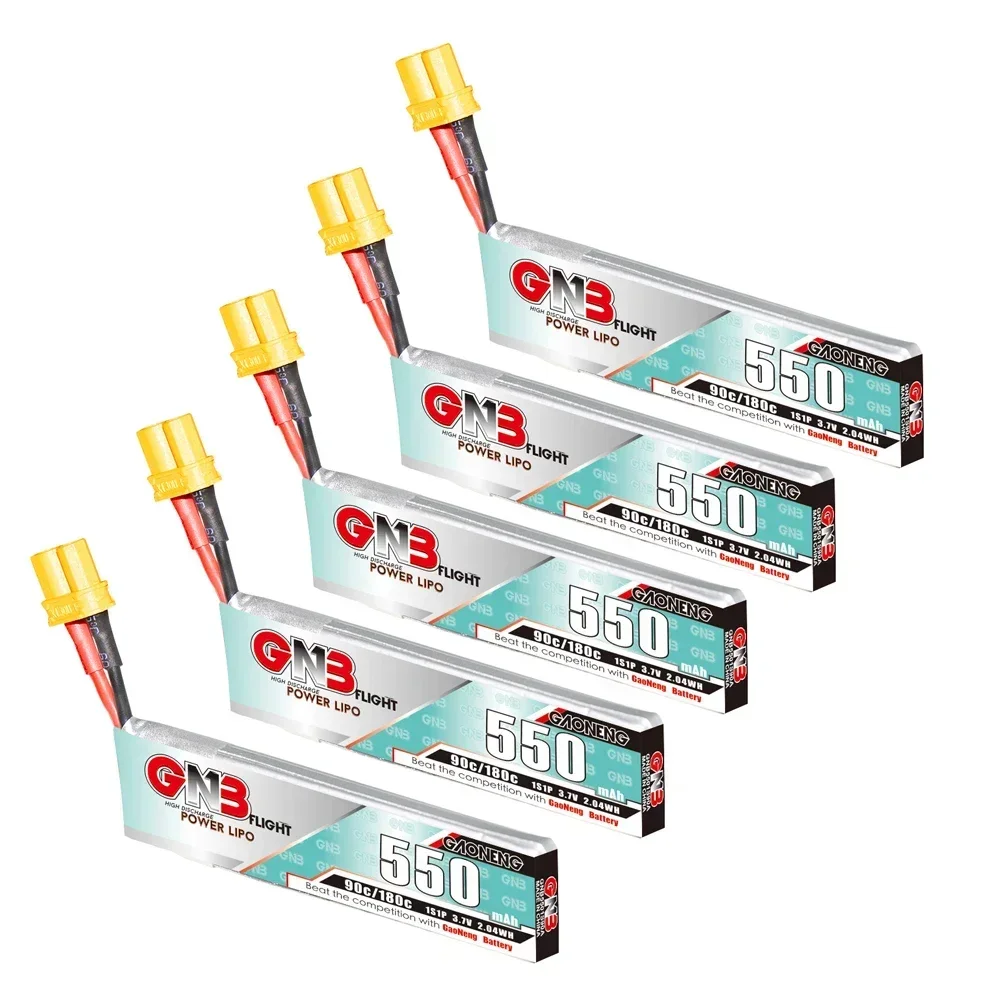 5 sztuk Gaoneng GNB 550mAh 1S 3.7V 90C/180C lekka bateria Lipo z wtyczką XT30 dla EMAX NanoHawk X RC Mini dron FPV