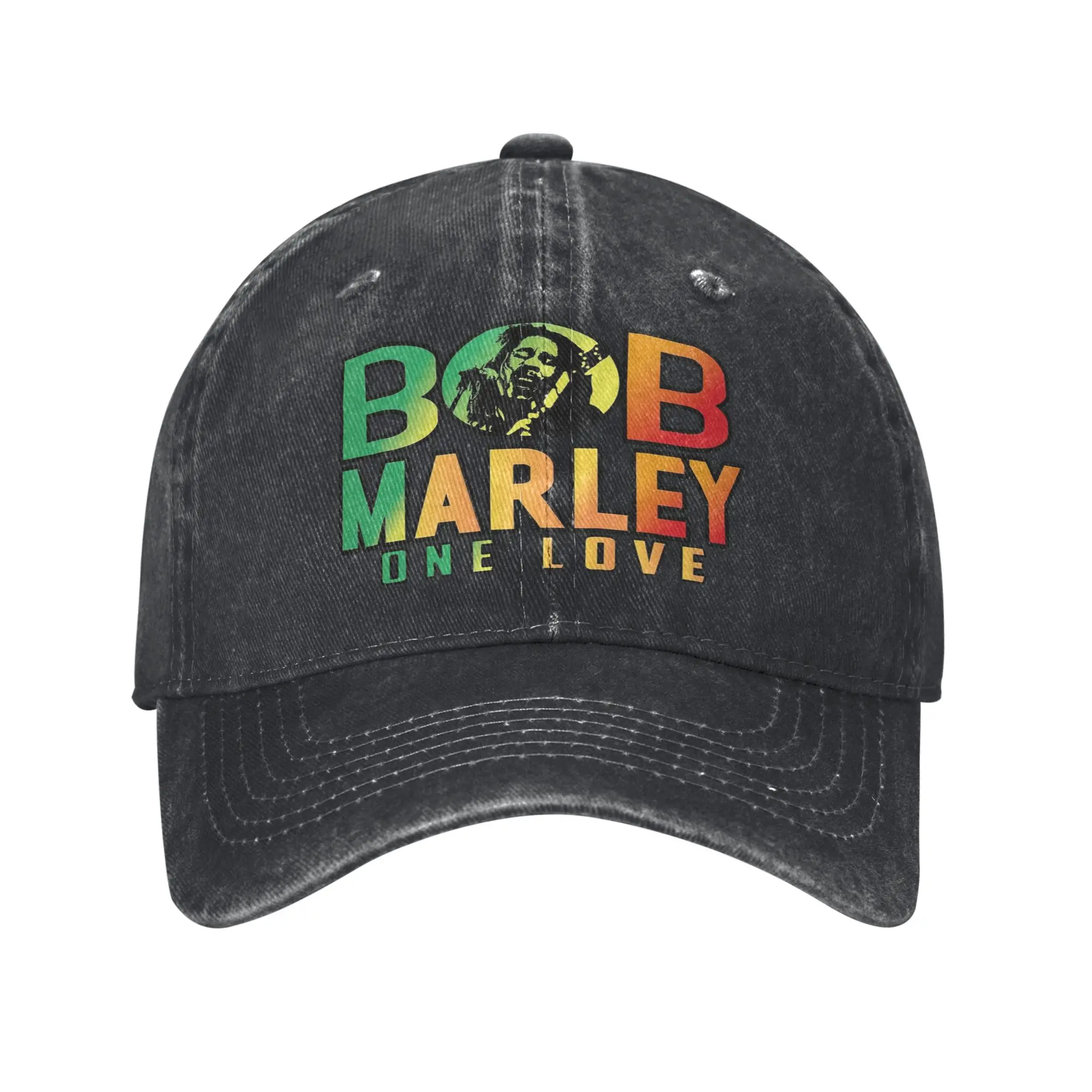 Vintage One Love Creations Bob Marley  Baseball Cap Distressed Denim Washed Snapback Cap  Outdoor Running Golf Adjustable Hat
