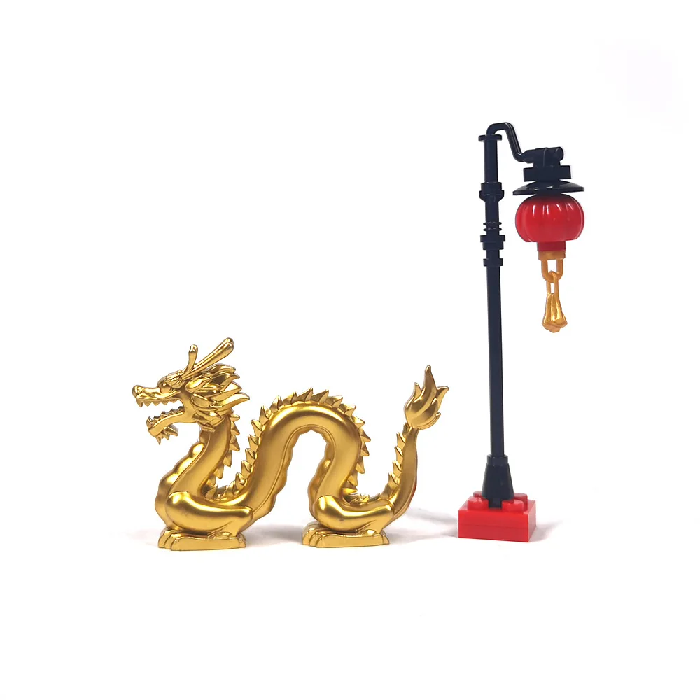 Animal MOC Chinese Dragon Statue Spring Festival Building Blocks Lantern City Scene View Bricks Toys Compatible With LEGO