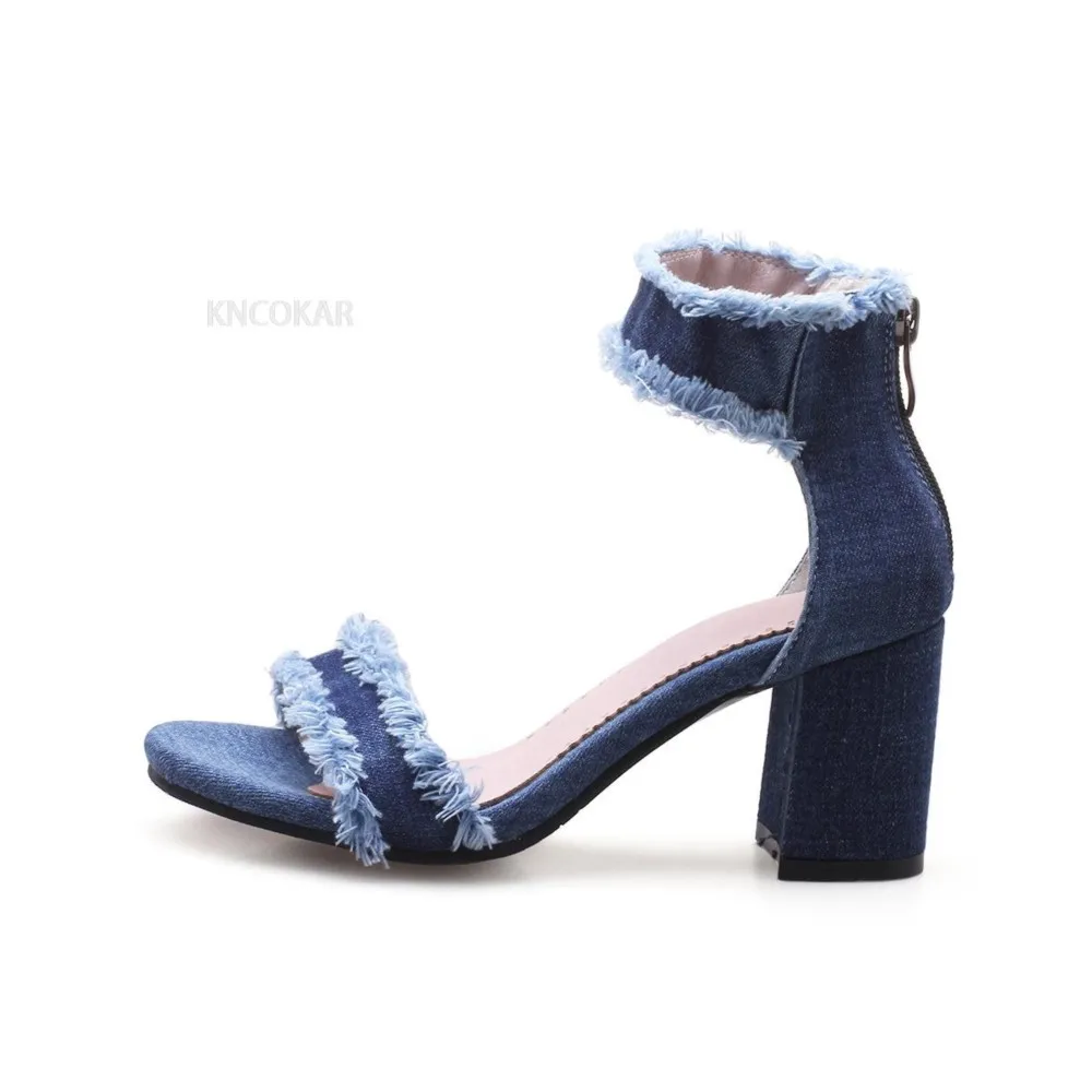 Blue Denim Summer Sandals Shoes For Woman Ankle Straps High Heel Jeans Gladiator Sandals Fashion Party Shoes Ladies