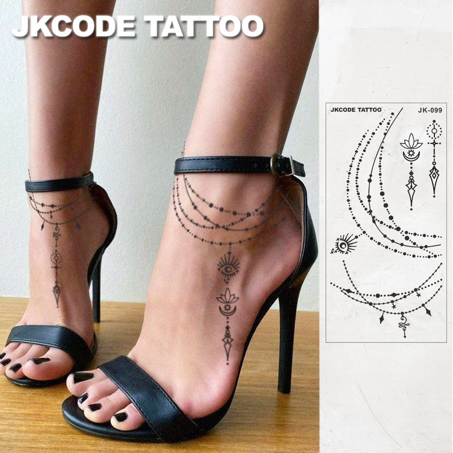 Handtatoeage-minimalistisch ontwerp Ramadan-tatoeages-wetse mode-sieraden-zwarte henna-armband en enkelband-veerarmband-Lamb Crescent Totem New Festival handen en voeten langdurige waterdichte tattoo sticker-lichaamkunst voor 3-5 dagen