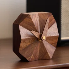 Premium Solid Wood Angular Desk Clock Vintage Retro Silent Tabletop Decor Creative Wooden Home Ornament Minimalist Modern Design