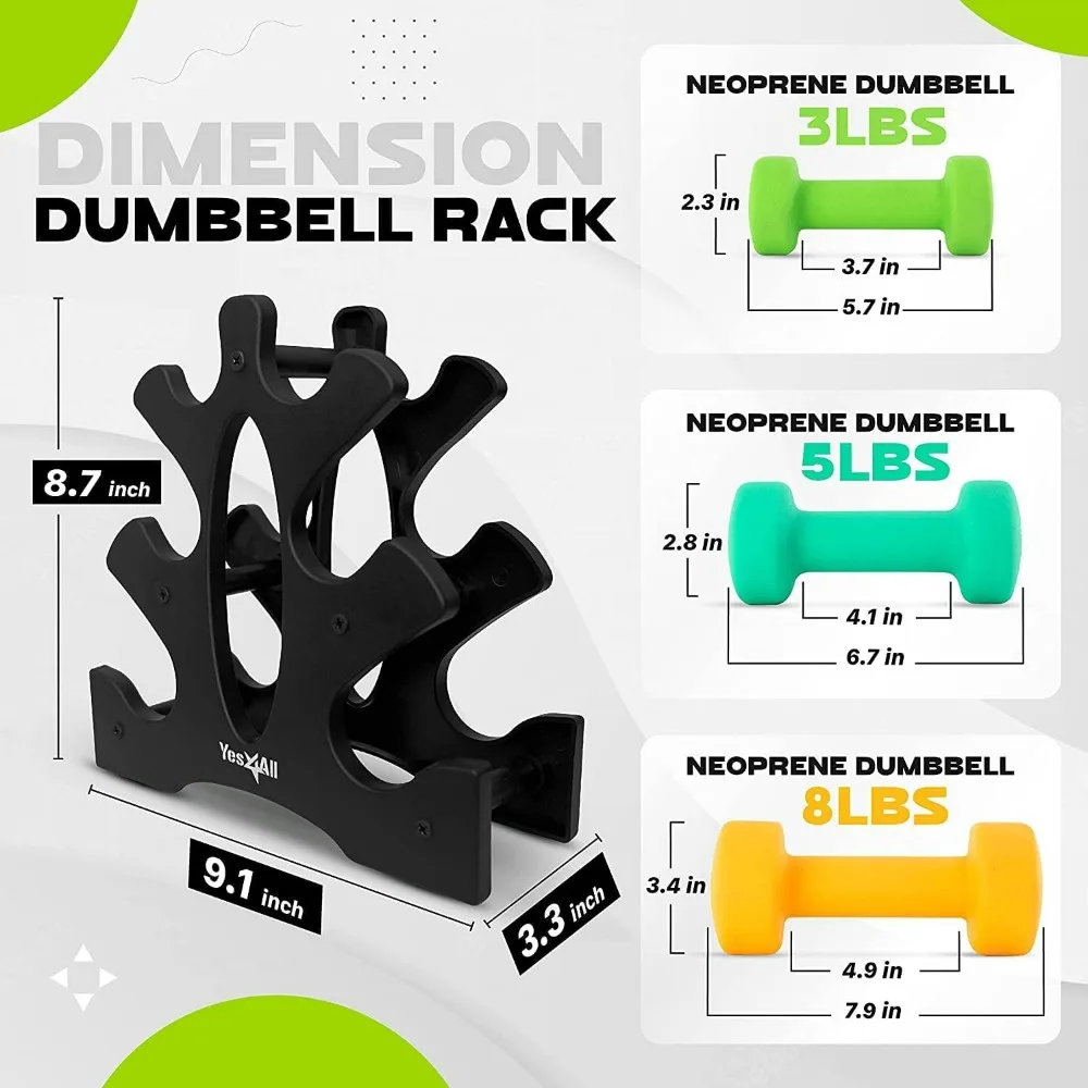 Neoprene Coated Dumbbell Hand Weight Sets of 2 - Multiple Weight Options with 15 Colors, Anti-roll, Anti-Slip, Hexagon Shape