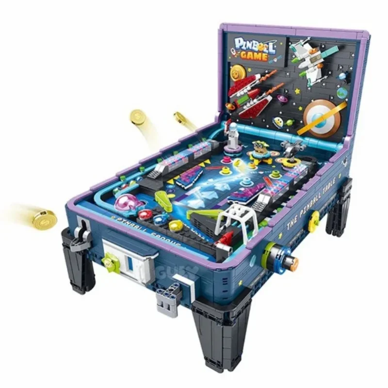 Klemmbausteine Pingball-Spiel mit Motor LED-Bausteine Klassische Retro-Weltraummaschine Flipper-Tisch Baustein-Modellbausatz für Erwachsene DIY-Geschenk 2309 Teile