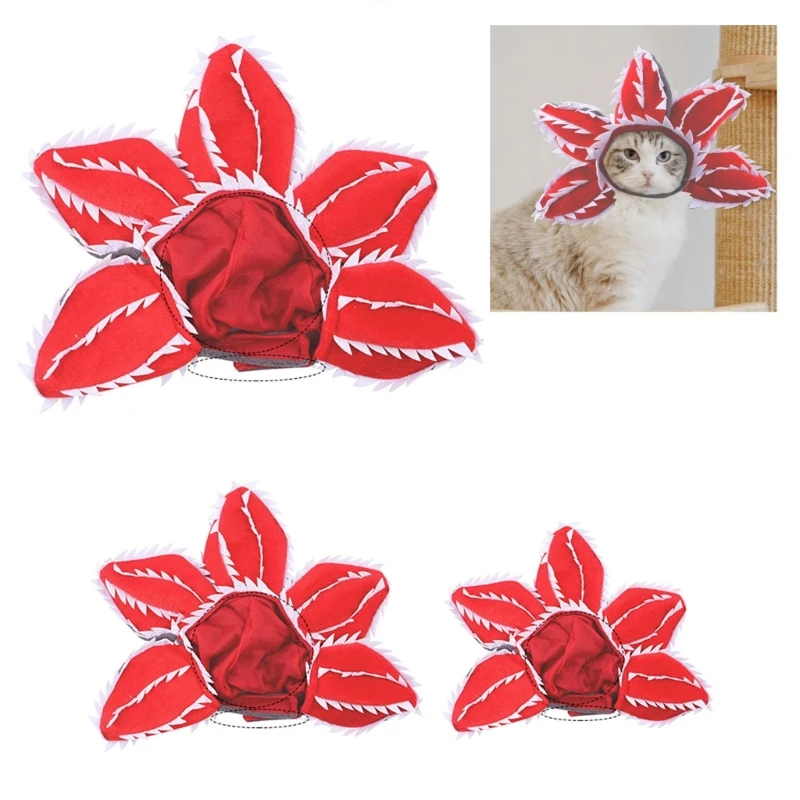 Funny Cat Hat Demogorgon Scary Flower Costume Birthday Pet Accessories Supplies Cute Pet Wear Adjustable Sticker