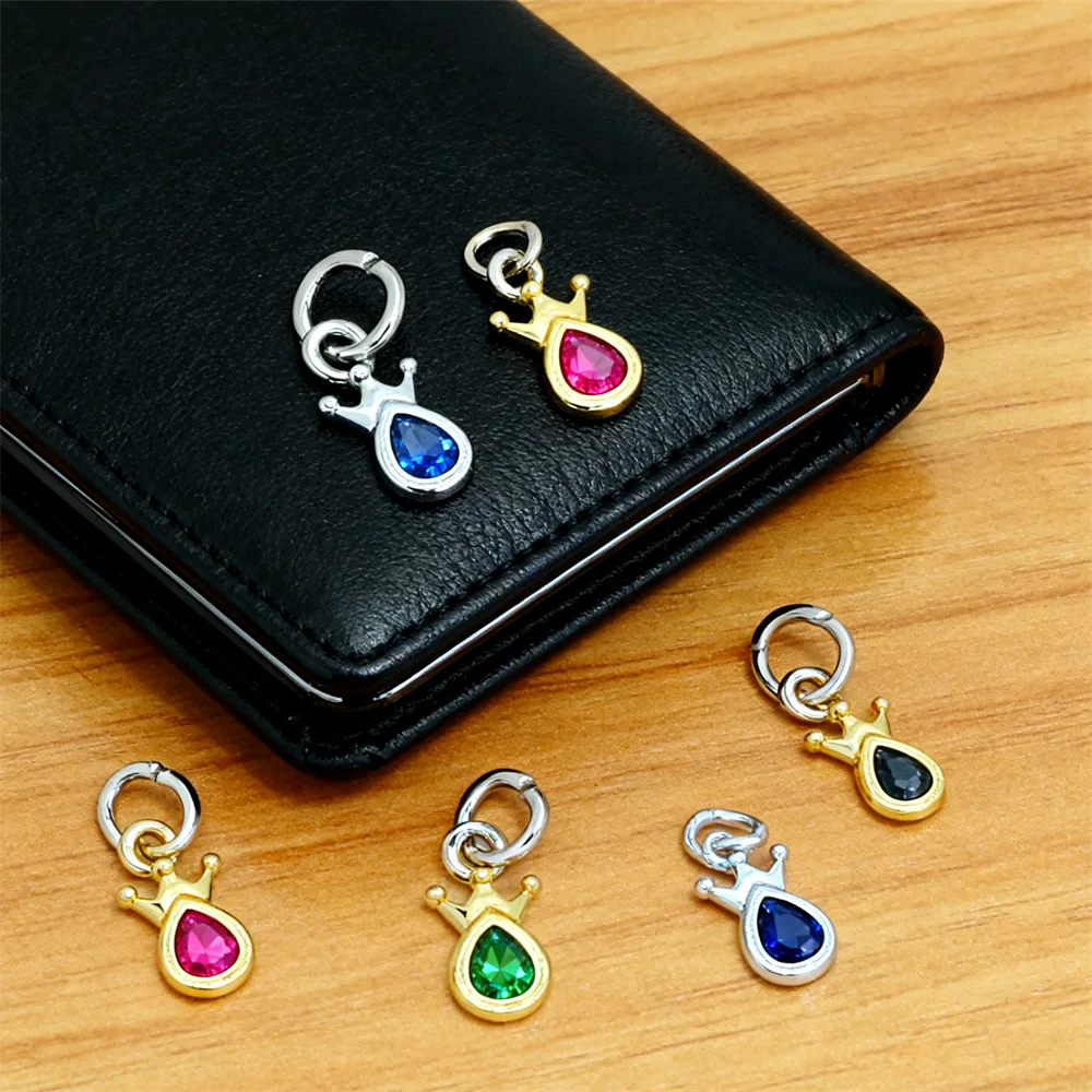 

6Pcs Pendants Brass Teardrop Crown Charm Colorful Zirconia Elegant Style for Diy Jewelry Making Necklace Bracelet Accessories