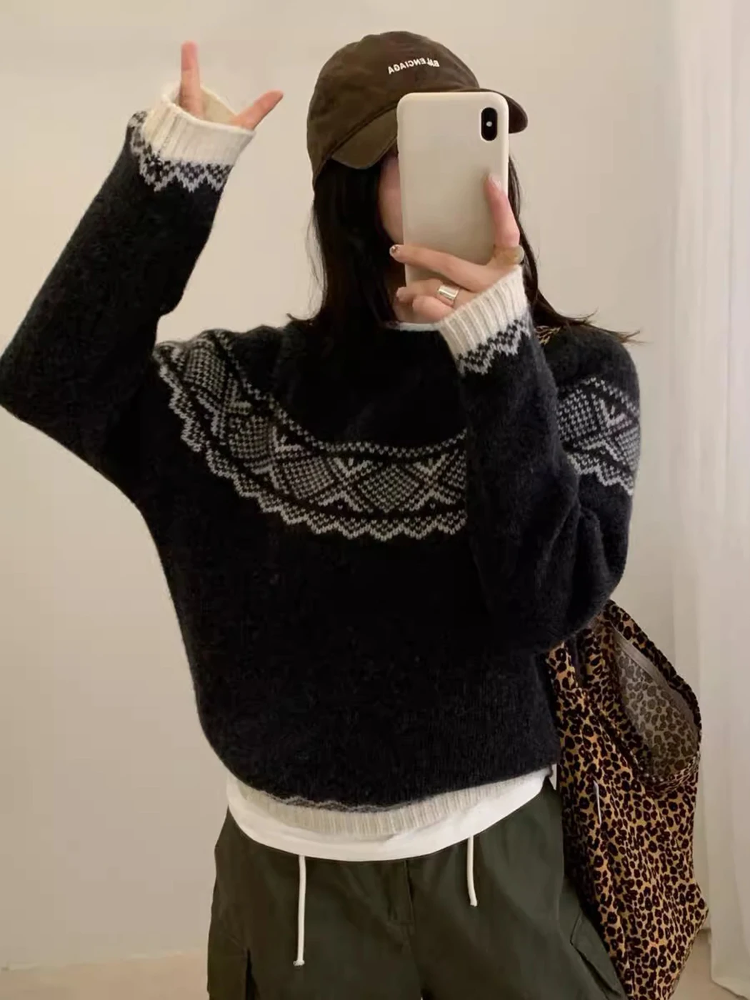 Suéter de Punto Casual de Cuello Redondo, Talla ande, Retro, para Mujer, Otoño Invierno, Cálido, Suave, Cómodo, Jersey de Moda