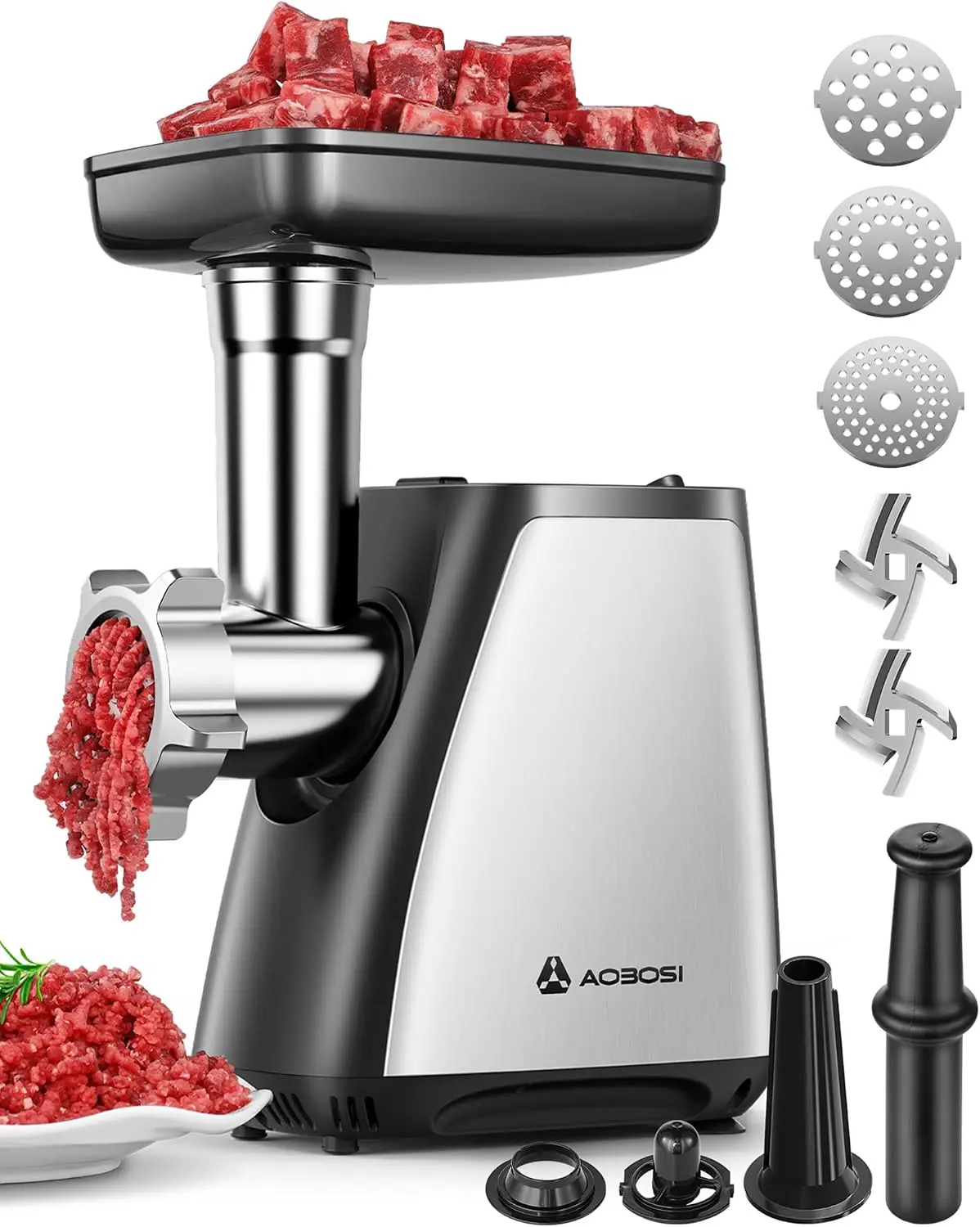 3 In 1 Electric Meat Grinder 2800W Max 2 Blades 3 Plates Sausage Stuffer Kubbe Kit Home Kitchen Use Stainless Steel