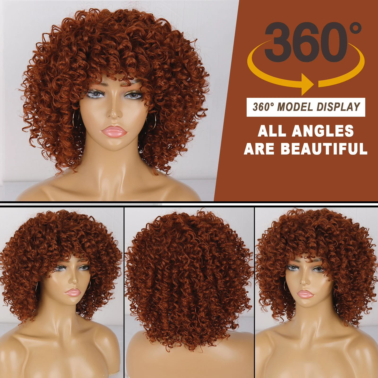 Afro Kinky Curly Wig With Bangs Short Synthetic Wigs For Black Women ginger wig Glueless Cosplay Hair High Temperature