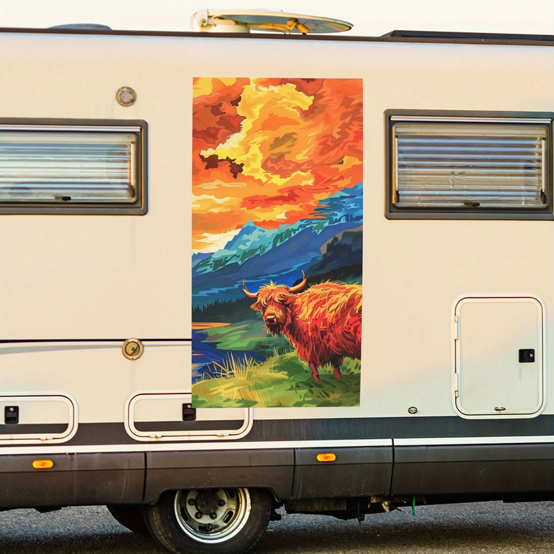 

Colored Highland Cow Vinyl Decal for Motorhome Car Door, Waterproof Self-Adhesive Vinyl Stickers, Decor Protection Automotive