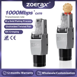 ZoeRax RJ45 Connector Tool-Free, CAT6 Field Termination Plug, Gold Plated Modular Plug, UTP CAT6 Connector Toolless