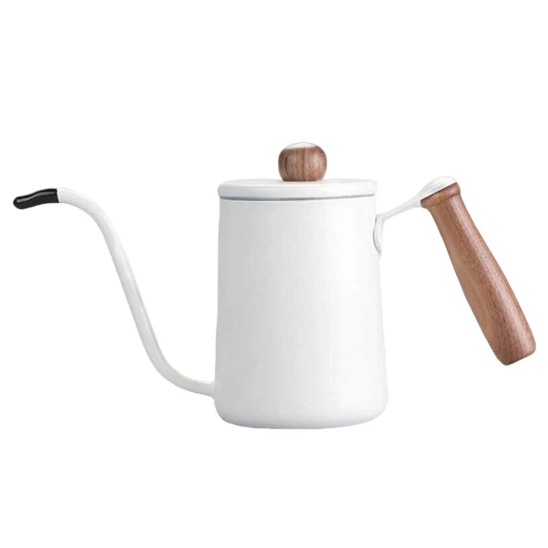 Drip Kettle 600ml Coffee Tea Pot Stainless Steel Non-stick Gooseneck Drip Kettle Wooden Handle Coffee Pot