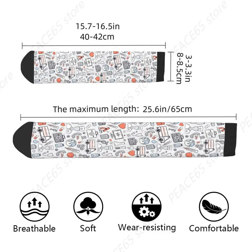 Medical Pattern Funny Socks Red Grey Blue Care Health Heart Hospital Stethoscope Plaster Clinic Capsule Thermometer Novelty