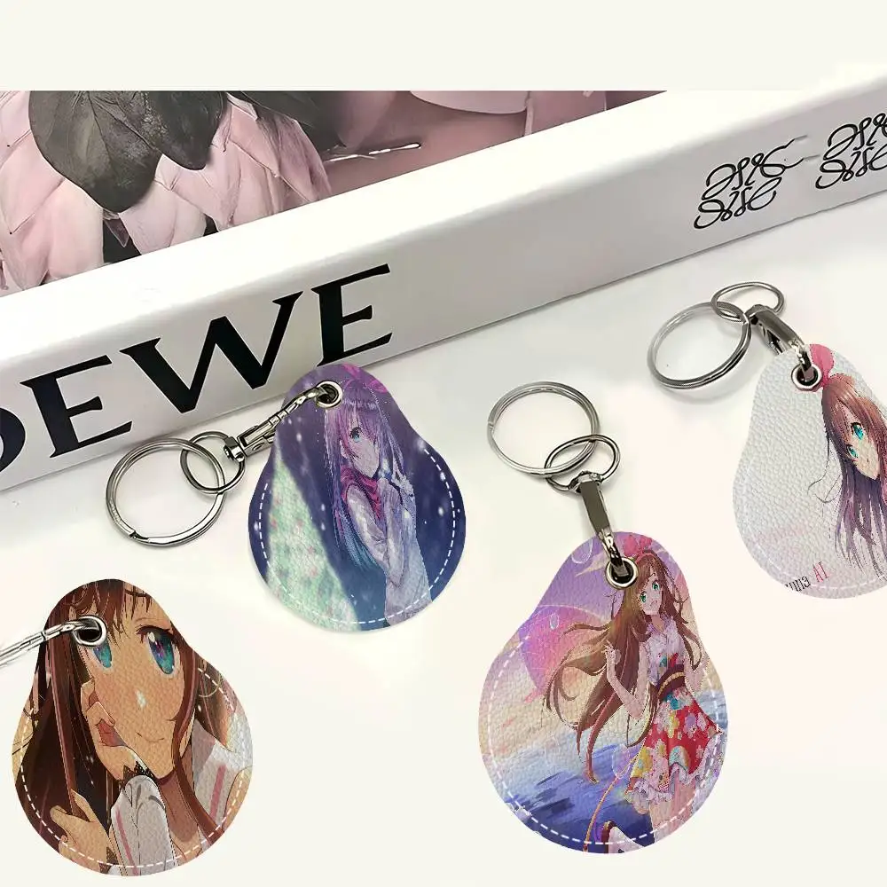 Kizuna AI Singer 1 قطعة حامل بطاقة جلدية مع حلقة رئيسية قطرة الماء على شكل مفتاح حافظة مفاتيح ملحقات قفل الباب #2