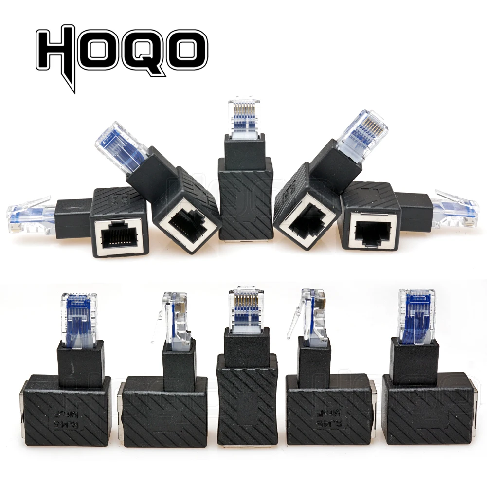 Adaptador de extensión de red Ethernet RJ45 Cat 5e 6e Cat7 macho a hembra, 90 grados, arriba, abajo, izquierda y derecha, Multi-ángulo