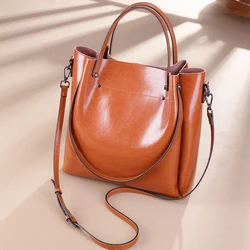 Cowhide Tote Bag Luxury Designer Vintage Women's Shoulder Bags Large Capacity High Quality Genuine Leather Female Handbag