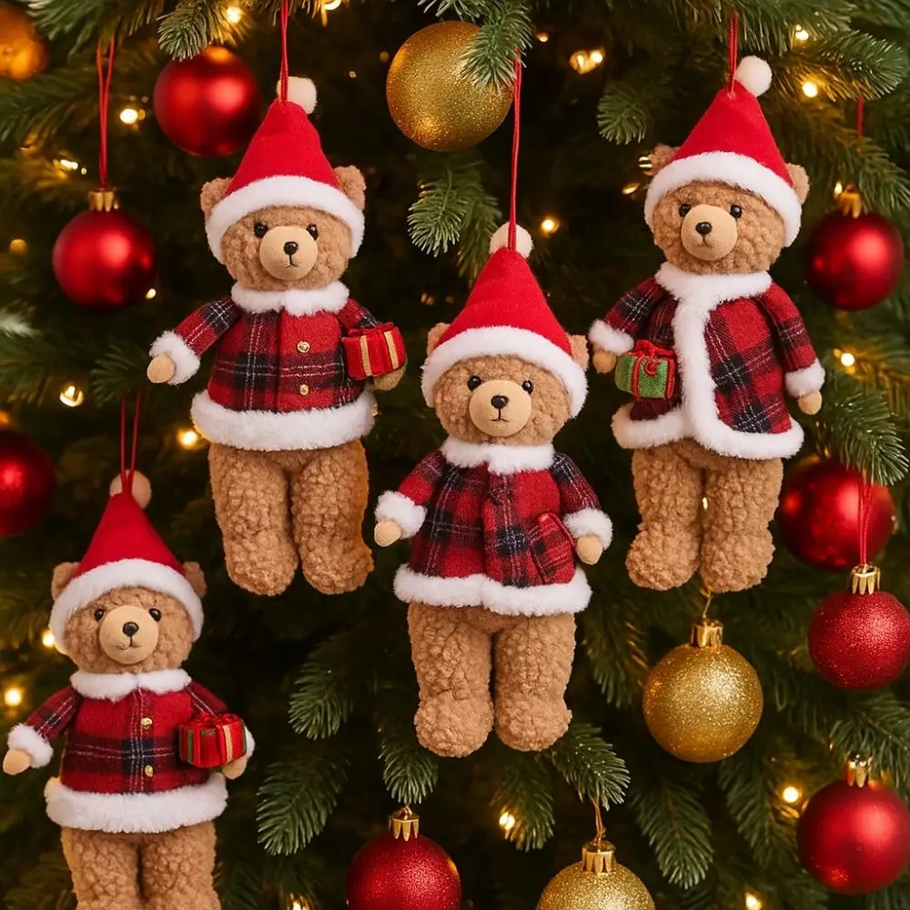 

Holiday Props Cartoon Christmas Bear Pendant Handmade Cute Plush Animals Doll Toy with Hat Xma Tree Decor Party Favors