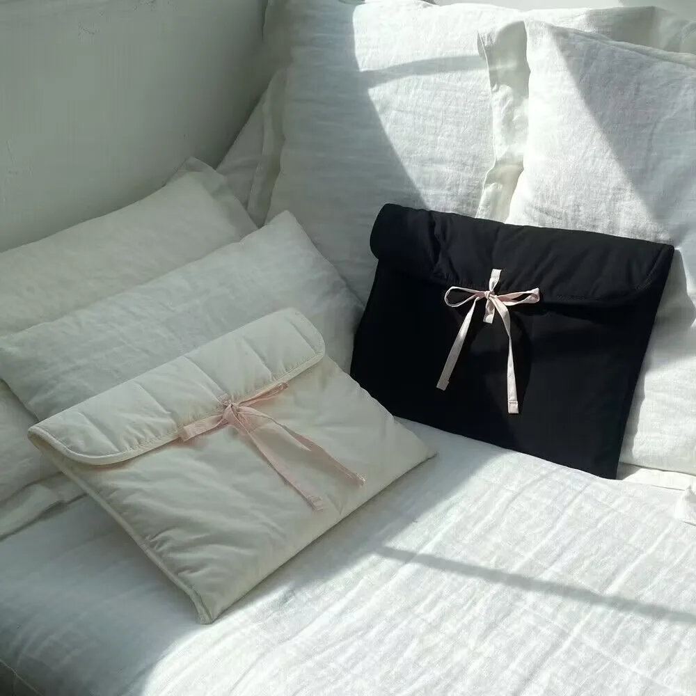 Simple Nylon Bow Laptop Bag Solid Color Bowknot Cotton Briefcase Sweet Cute Laptop Bag