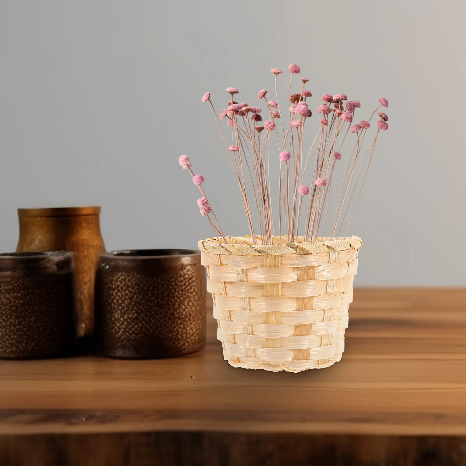 

12 Pcs Miniture Woven Baskets Tiny Bulk Party Favor Craft Office Desk Decor Small Circular Wood Rattan Storage