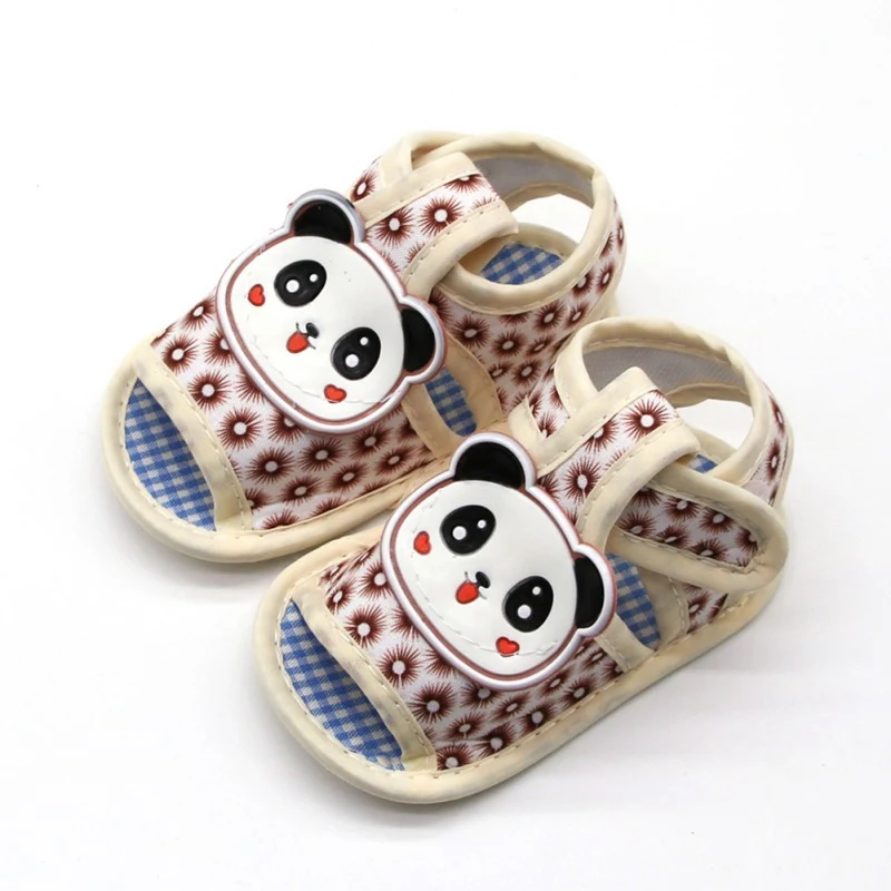 Summer Baby Shoes Cute Full Printed Sandals with Cute Panda Pattern Decor Newborn Infant Cotton Soft Sole Non-Slip First Walkers