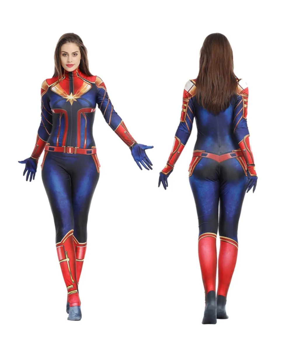 Superhero Captain Marvel Cosplay Costume Movie The Avengers Cosplay Bodysuit Jumpsuit Halloween Costume for Kids