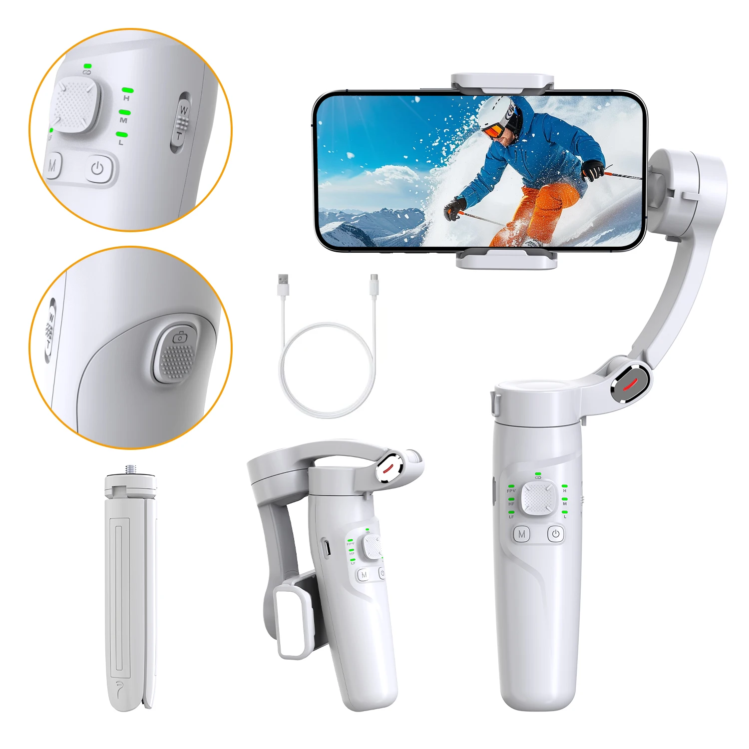 M1 3-Axis Gimbal Stabilizer with Horizontal and Vertical Switching FPV View 360-Degree Rotation and Target Tracking for