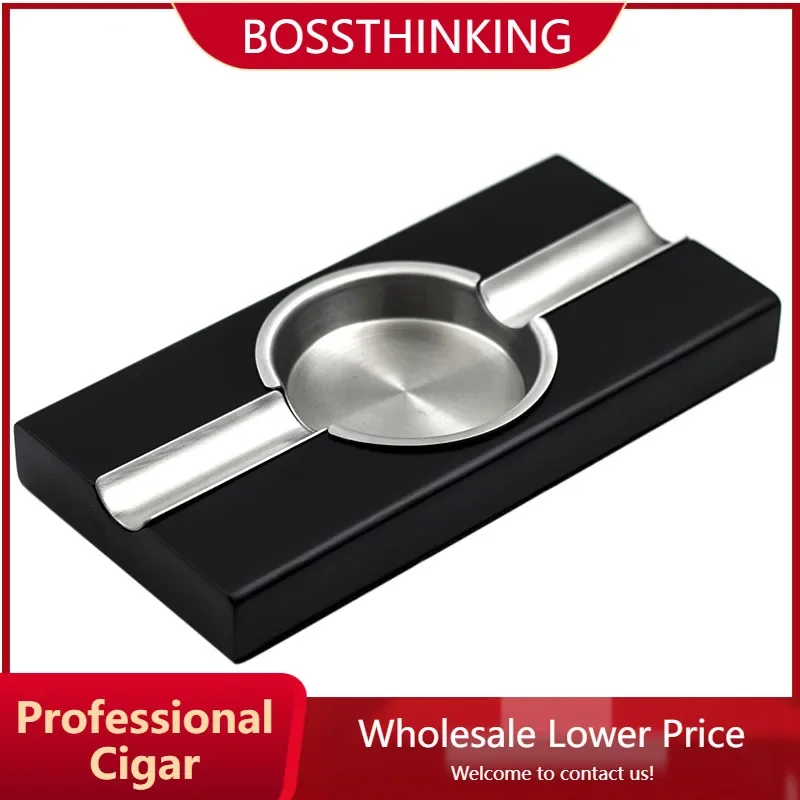 

Cigar Ashtray Wood Base Home Metal Ash Tray Two Holder Ashtrays Accessories Tobacco Ash Tray