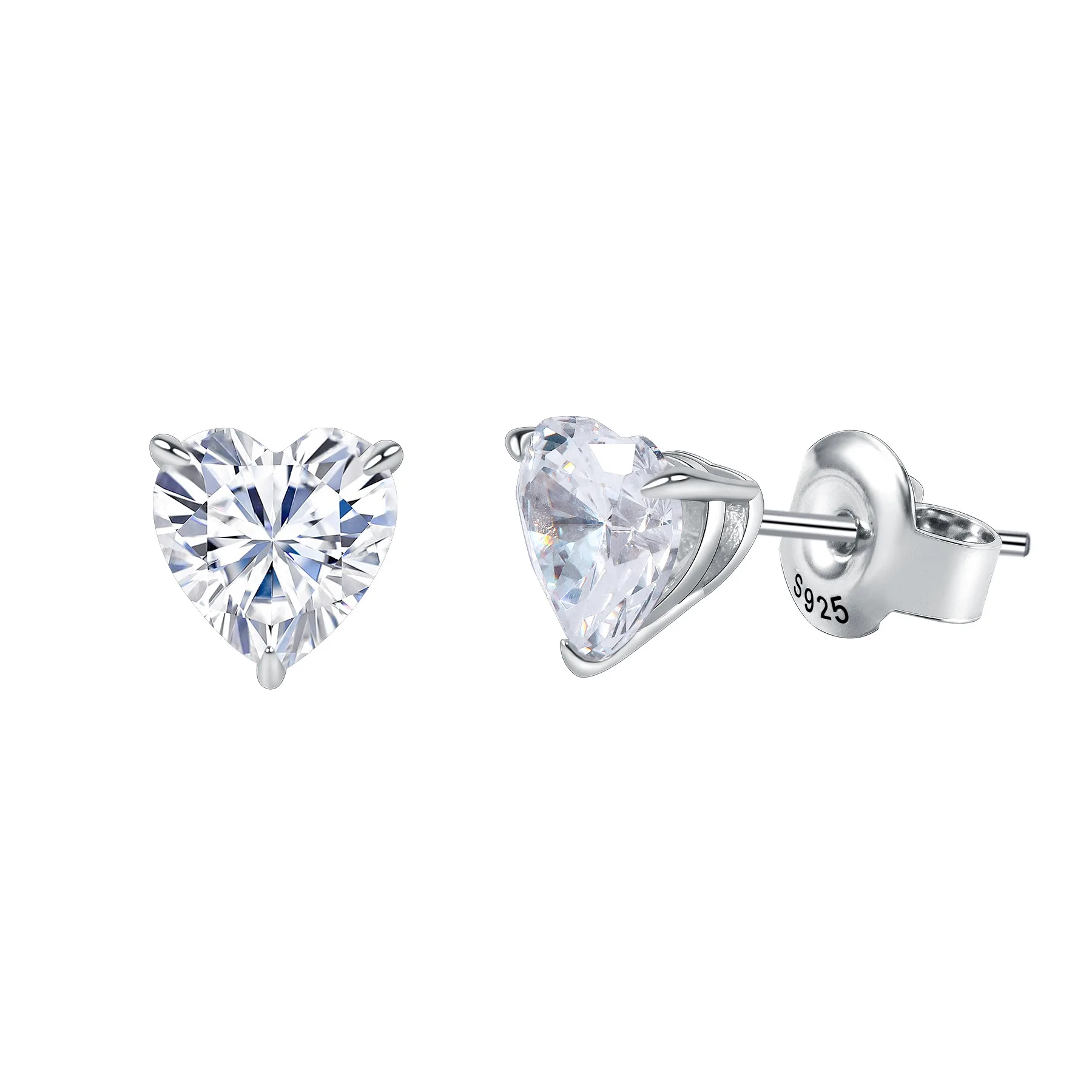 

Fresh Heart Shaped S925 Sterling Silver Earrings Moissanite Studs 0.5 1 1.5 2 Carat Stud Earrings