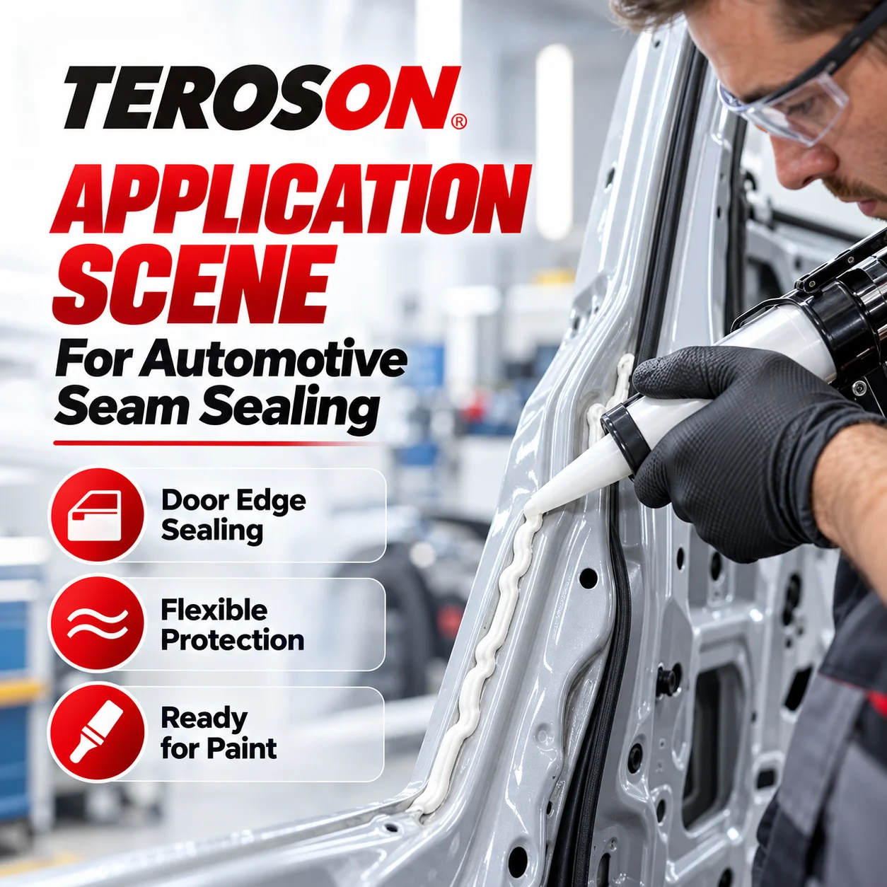 TEROSON PU 9110 Polyurethane Car Body Seam Sealer Paintable Flexible Anti-Sag For Auto Door Panel Weld Joint Repair White 310ml