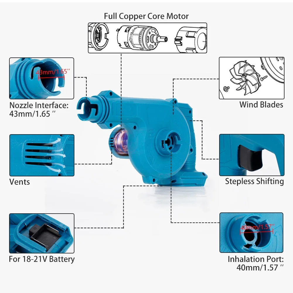 500W Cordless Electric Air Blower 2 IN 1 Blowing & Suction Handheld Leaf Dust Collector Cleaning Sweeper For Makita 18V Battery