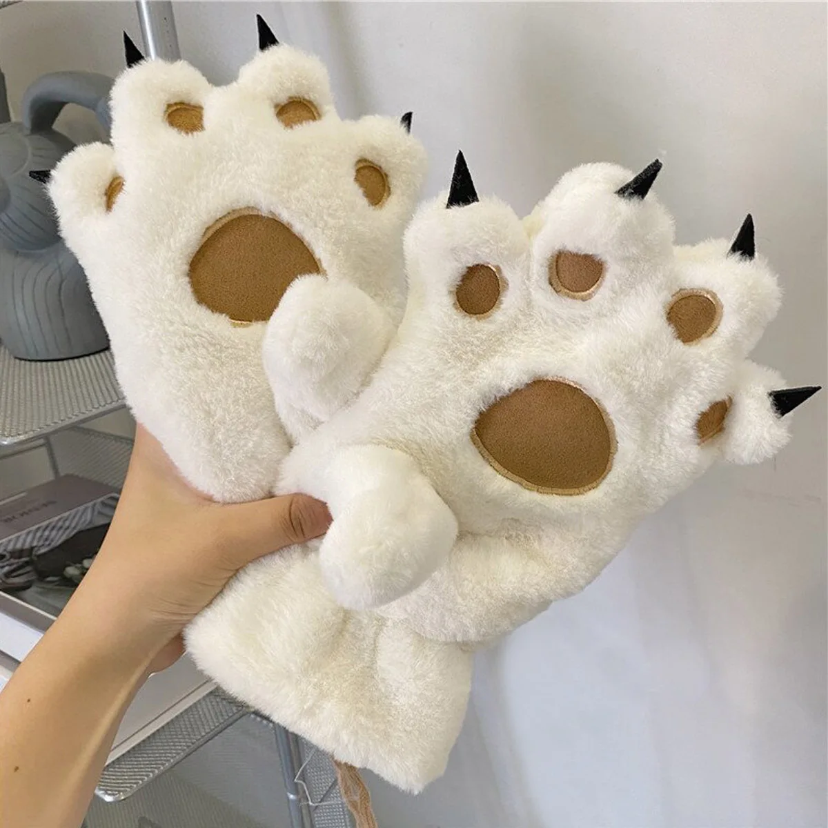 Women Winter Warm Gloves Bear Palm Paw Animals Plushclaw Glove Paws Costumes Cosplay Cute Cartoon Bear Simulation Furry Mittens