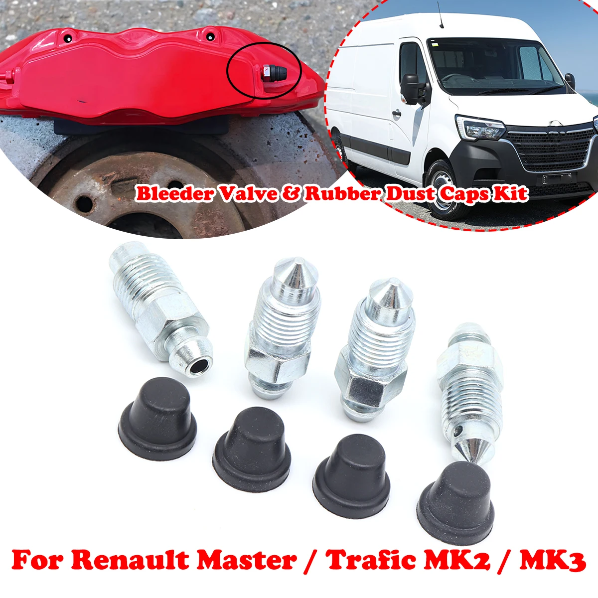 

Front Rear Bleeder Valves Rubber Dust Caps Caliper Bleed Nipple Screw Repair Kit Left Right For Master MK2 1998-2010 Trafic MK3