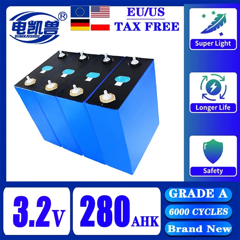 

A-grade lithium iron phosphate battery 3.2V 280Ah LiFePO4 battery DIY 12V 24V 48V communication energy storage RV power system