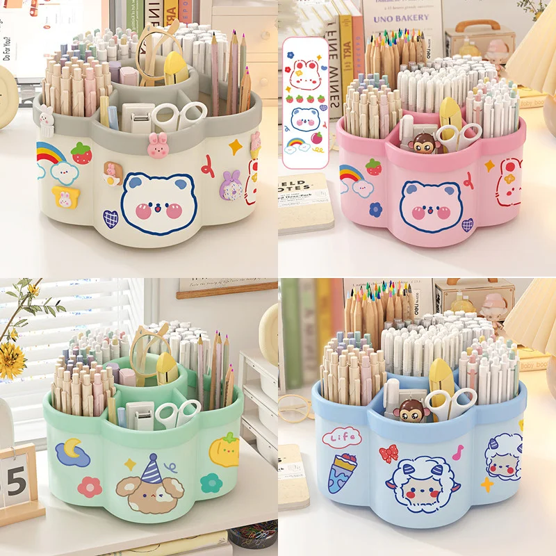 

Rotating Pen Holder Desk Organizers Large Capacity Pen Storage Box Cosmetic Brush Organization Box Study Dormitory Accessories