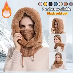 Winter Fur Cap Mask Set Balaclava Ski Windproof Hat  Plush Knitted Hat Hooded Neck Cold-proof Warmer Outdoor Hike Cycling Cap