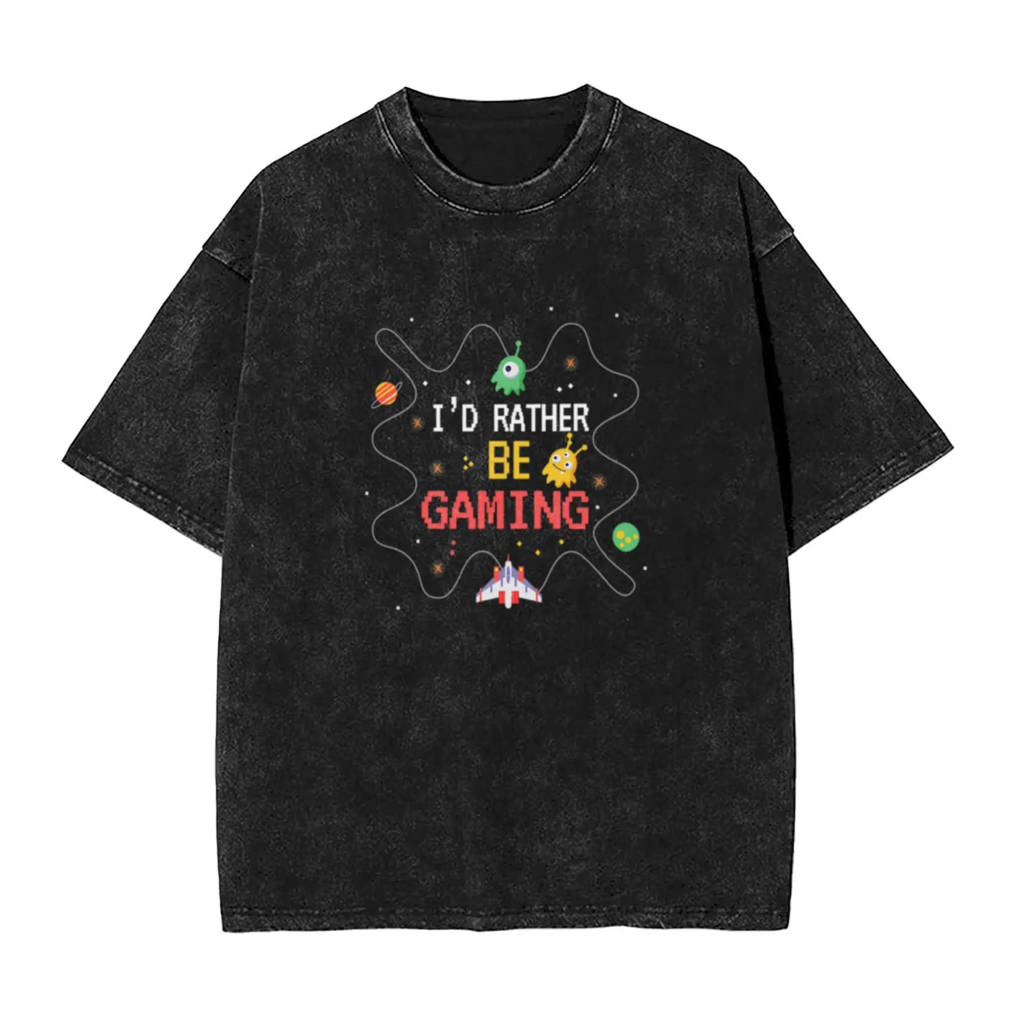 I d Rather be Gaming Classic Trendy A Washed T Shirt Men's Women's Oversized Cotton Tees Tops