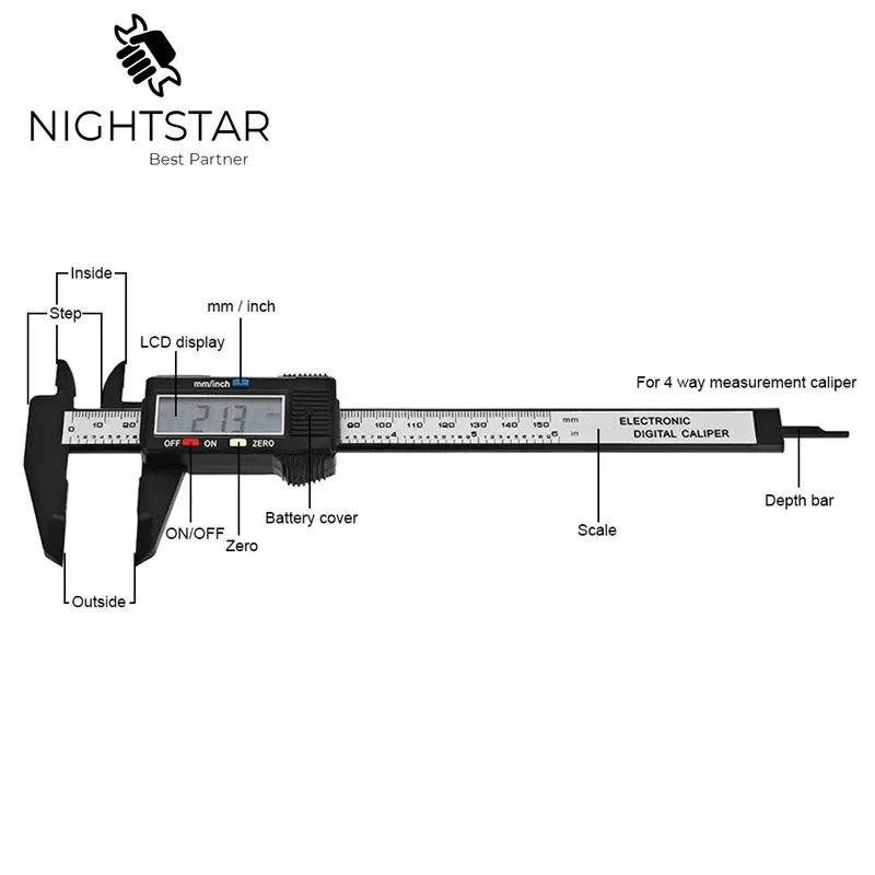 Digital Electronic Digital Pachometer Carbon Fiber Vernier Gauge Micrometer Nauwkeuriger 150mm Caliper Measuring Tool 6Inch