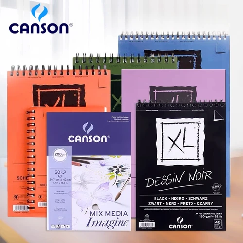 CANSON XL Libros de papel 70 g 90 g 300 g Acuarela de prensa en caliente, bocetos, pintura de marcadores, Kraft, dibujo negro A3 A4 A5 8K 16K