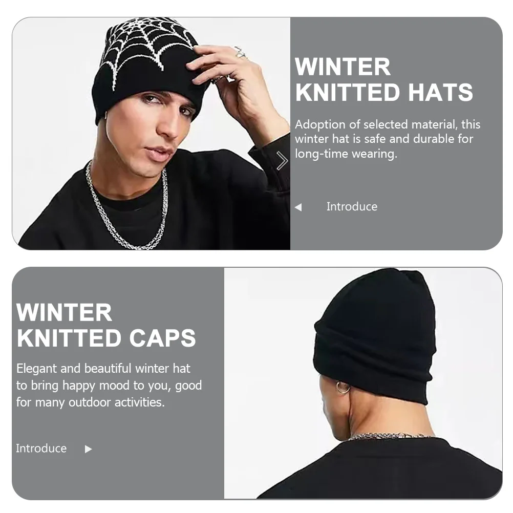 

2Pcs Knitted Winter Hats Elastic Warm Spider Web Designed Beanie Caps for Women Outdoor Winter Wear Unisex Hats
