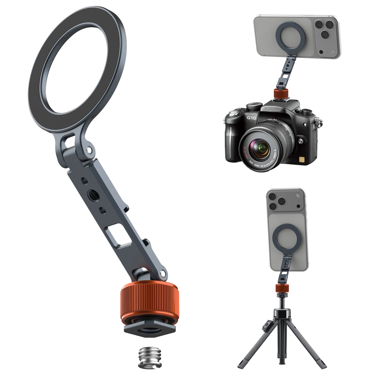 Magnetischer Cold Shoe Mount Handyhalter mit 1/4 und 3/8 Schraube für Kamerastativ für iPhone 17/16/15/14/13/12 Serie Android