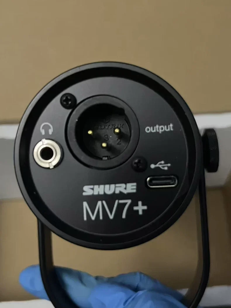 Shure MV7+ dynamic podcast microphone features voice isolation technology and studio-quality streaming and podcast LED panels